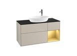 Villeroy und Boch Finion Waschtischunterschrank G952HFHH 120cm, Abdeckplatte black matt, Emotion, Regale Gold matt lacquer, Sand Matt Lacquer