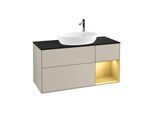 Villeroy und Boch Finion Waschtischunterschrank F952HFHH 120cm, Abdeckplatte black matt, Regale Gold matt lacquer, Sand Matt Lacquer