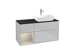 Villeroy und Boch Finion Waschtischunterschrank F802HHGJ 120cm, Abdeckplatte black matt, Regale sand matt lacquer, Light grey matt