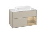 Villeroy und Boch Finion Waschtischunterschrank F251PCHH 100x60,3cm, Abdeckplatte white matt, Regal rechts Oak Veneer, Sand Matt Lacquer