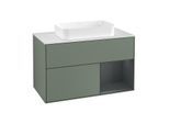 Villeroy und Boch Finion Waschtischunterschrank F251HGGM 100x60,3cm, Abdeckplatte white matt, Regal rechts Midnight Blue Matt Lacquer, Olive Matt Lacquer