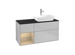 Villeroy und Boch Finion Waschtischunterschrank F802PCGJ 120cm, Abdeckplatte black matt, Regale Oak Veneer, Light grey matt