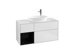 Villeroy und Boch Finion Waschtischunterschrank G941PHMT 120cm, Abdeckplatte white matt, Emotion, Regale Glossy black lacquer, White matt lacquer