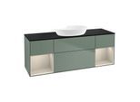 Villeroy und Boch Finion Waschtischunterschrank FD02HHGM 120cm, Abdeckplatte black matt, Regale sand matt lacquer, Olive Matt Lacquer