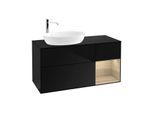 Villeroy und Boch Finion Waschtischunterschrank G932PCPH 120cm, Abdeckplatte black matt, Emotion, Regale Oak Veneer, Glossy Black Lacquer