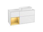Villeroy und Boch Finion Waschtischunterschrank F271HFGF 120cm, Abdeckplatte white matt, Regal links Gold matt, Glossy white lacquer