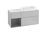 Villeroy und Boch Finion Waschtischunterschrank F271GKGJ 120cm, Abdeckplatte white matt, Regal links Anthracite matt, Light grey matt