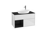 Villeroy und Boch Finion Waschtischunterschrank G892PHMT 100cm, Abdeckplatte black matt, Emotion, Regale Glossy black lacquer, White matt lacquer