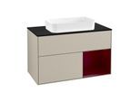 Villeroy und Boch Finion Waschtischunterschrank F252HBHH 100x60,3cm, Abdeckplatte black matt, Regal rechts Peony, Sand Matt Lacquer