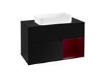 Villeroy und Boch Finion Waschtischunterschrank F252HBPH 100x60,3cm, Abdeckplatte black matt, Regal rechts Peony, Glossy Black Lacquer