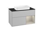 Villeroy und Boch Finion Waschtischunterschrank F252HHGJ 100x60,3cm, Abdeckplatte black matt, Regal rechts Sand Matt, Light grey matt