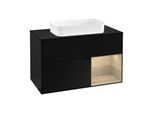 Villeroy und Boch Finion Waschtischunterschrank F252PCPH 100x60,3cm, Abdeckplatte black matt, Regal rechts Oak Veneer, Glossy Black Lacquer