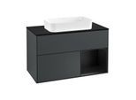 Villeroy und Boch Finion Waschtischunterschrank F252PDHG 100x60,3cm, Abdeckplatte black matt, Regal rechts Black matt lacquer, Midnight Blue Matt Lacquer