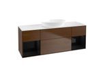 Villeroy und Boch Finion Waschtischunterschrank FD01PHGN 120cm, Abdeckplatte white matt, Regale Glossy black lacquer, Walnut veneer