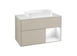 Villeroy und Boch Finion Waschtischunterschrank F251GFHH 100x60,3cm, Abdeckplatte white matt, Regal rechts Glossy white lacquer, Sand Matt Lacquer