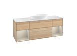 Villeroy und Boch Finion Waschtischunterschrank FD01HHPC 120cm, Abdeckplatte white matt, Regale sand matt lacquer, Oak Veneer