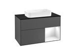 Villeroy und Boch Finion Waschtischunterschrank F252GFGK 100x60,3cm, Abdeckplatte black matt, Regal rechts Glossy white lacquer, Anthracite matt