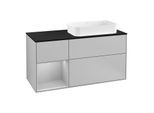 Villeroy und Boch Finion Waschtischunterschrank G272GJGJ 120cm, Abdeckplatte black matt, Emotion, Regal links Light grey matt, Light grey matt