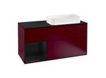 Villeroy und Boch Finion Waschtischunterschrank G272PHHB 120cm, Abdeckplatte black matt, Emotion, Regal links Glossy Black Lacquer, Peony Matt