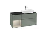 Villeroy und Boch Finion Waschtischunterschrank G802HHGM 120cm, Abdeckplatte black matt, Emotion, Regale sand matt lacquer, Olive Matt Lacquer