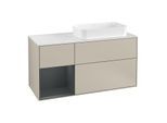 Villeroy und Boch Finion Waschtischunterschrank G271HGHH 120cm, Abdeckplatte white matt, Emotion, Regal links Midnight Blue Matt Lacquer, Sand Matt Lacquer
