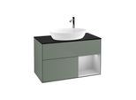 Villeroy und Boch Finion Waschtischunterschrank F902GJGM 100cm, Abdeckplatte black matt, Regale Light grey matt lacquer, Olive Matt Lacquer
