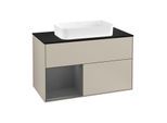 Villeroy und Boch Finion Waschtischunterschrank G242GKHH 100cm, Abdeckplatte black matt, Emotion, Regal links Anthracite matt, Sand Matt Lacquer