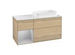 Villeroy und Boch Finion Waschtischunterschrank F271GJPC 120cm, Abdeckplatte white matt, Regal links Light grey matt, Oak Veneer