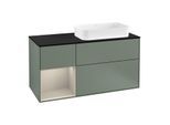 Villeroy und Boch Finion Waschtischunterschrank G272HHGM 120cm, Abdeckplatte black matt, Emotion, Regal links Sand Matt Lacquer, Olive Matt Lacquer