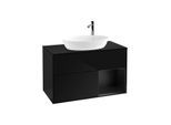 Villeroy und Boch Finion Waschtischunterschrank F902PDPH 100cm, Abdeckplatte black matt, Regale Black matt lacquer, Glossy Black Lacquer