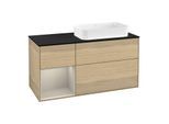 Villeroy und Boch Finion Waschtischunterschrank G272HHPC 120cm, Abdeckplatte black matt, Emotion, Regal links Sand Matt Lacquer, Oak Veneer