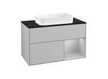 Villeroy und Boch Finion Waschtischunterschrank G252GJGJ 100cm, Abdeckplatte black matt, Emotion, Regal rechts Light grey matt, Light grey matt