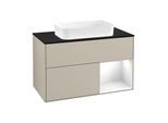 Villeroy und Boch Finion Waschtischunterschrank G252GFHH 100cm, Abdeckplatte black matt, Emotion, Regal rechts Glossy white lacquer, Sand Matt Lacquer