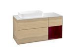 Villeroy und Boch Finion Waschtischunterschrank G281HBPC 120cm, Abdeckplatte white matt, Emotion, Regal rechts Peony, Oak Veneer