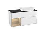 Villeroy und Boch Finion Waschtischunterschrank G272PCGF 120cm, Abdeckplatte black matt, Emotion, Regal links Oak Veneer, Glossy white lacquer