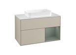 Villeroy und Boch Finion Waschtischunterschrank G251GMHH 100cm, Abdeckplatte white matt, Emotion, Regal rechts Olive Matt Lacquer, Sand Matt Lacquer