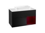 Villeroy und Boch Finion Waschtischunterschrank F251HBPD 100x60,3cm, Abdeckplatte white matt, Regal rechts Peony, Black matt lacquer