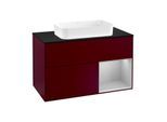 Villeroy und Boch Finion Waschtischunterschrank G252GJHB 100cm, Abdeckplatte black matt, Emotion, Regal rechts Light grey matt, Peony Matt