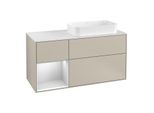 Villeroy und Boch Finion Waschtischunterschrank G271MTHH 120cm, Abdeckplatte white matt, Emotion, Regal links White matt lacquer, Sand Matt Lacquer