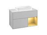 Villeroy und Boch Finion Waschtischunterschrank F251HFGJ 100x60,3cm, Abdeckplatte white matt, Regal rechts Gold matt, Light grey matt
