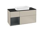 Villeroy und Boch Finion Waschtischunterschrank F292HGHH 120cm, Abdeckplatte black matt, Regal links Midnight Blue Matt Lacquer, Sand Matt Lacquer