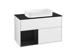 Villeroy und Boch Finion Waschtischunterschrank G242PHGF 100cm, Abdeckplatte black matt, Emotion, Regal links Glossy Black Lacquer, Glossy white lacquer