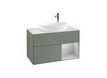 Villeroy und Boch Finion Waschtischunterschrank F901GJGM 100cm, Abdeckplatte white matt, Regale Light grey matt lacquer, Olive Matt Lacquer