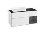Villeroy und Boch Finion Waschtischunterschrank G282GKGF 120cm, Abdeckplatte black matt, Emotion, Regal rechts Anthracite matt, Glossy white lacquer
