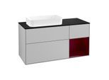Villeroy und Boch Finion Waschtischunterschrank G282HBGJ 120cm, Abdeckplatte black matt, Emotion, Regal rechts Peony, Light grey matt