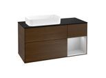 Villeroy und Boch Finion Waschtischunterschrank G282GJGN 120cm, Abdeckplatte black matt, Emotion, Regal rechts Light grey matt, Walnut veneer