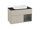Villeroy und Boch Finion Waschtischunterschrank G252GKHH 100cm, Abdeckplatte black matt, Emotion, Regal rechts Anthracite matt, Sand Matt Lacquer