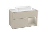 Villeroy und Boch Finion Waschtischunterschrank G251HHHH 100cm, Abdeckplatte white matt, Emotion, Regal rechts Sand Matt, Sand Matt Lacquer