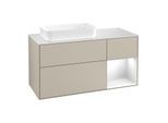 Villeroy und Boch Finion Waschtischunterschrank G281GFHH 120cm, Abdeckplatte white matt, Emotion, Regal rechts Glossy white lacquer, Sand Matt Lacquer