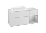 Villeroy und Boch Finion Waschtischunterschrank F281GJMT 120cm, Abdeckplatte white matt, Regal rechts Light grey matt, White matt lacquer